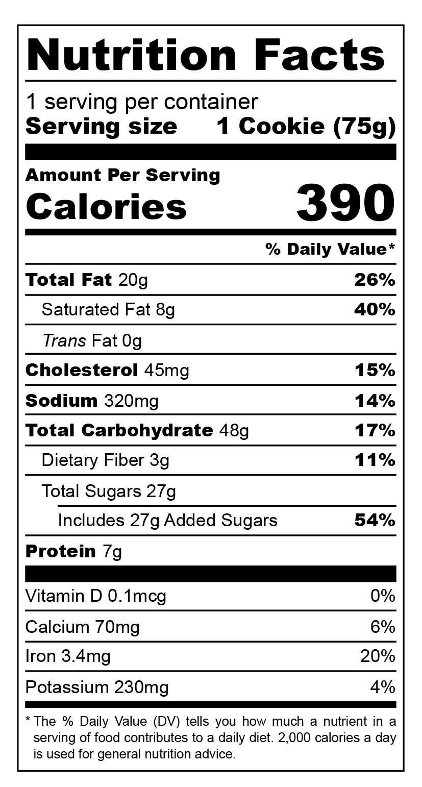 Nutrition facts | CHOCOLATE SESAME HALVA COOKIE